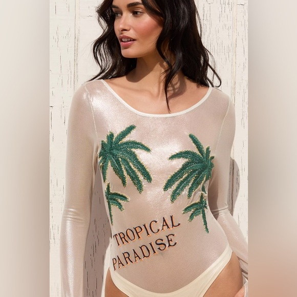 Anthropologie Maaji Tropical Paradise Sheer One-Piece Swimsuit Size L - Picture 2 of 4
